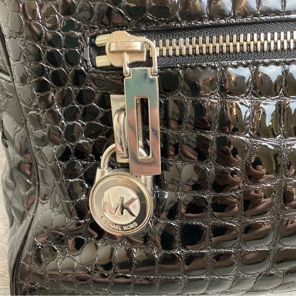 Michael Kors “Knox” Black Crocodile Embossed Leather Satchel